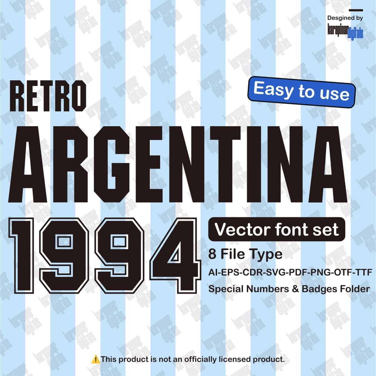 Argentina 1994 football jersey font for Argentina Retro — vector letters and numbers preview