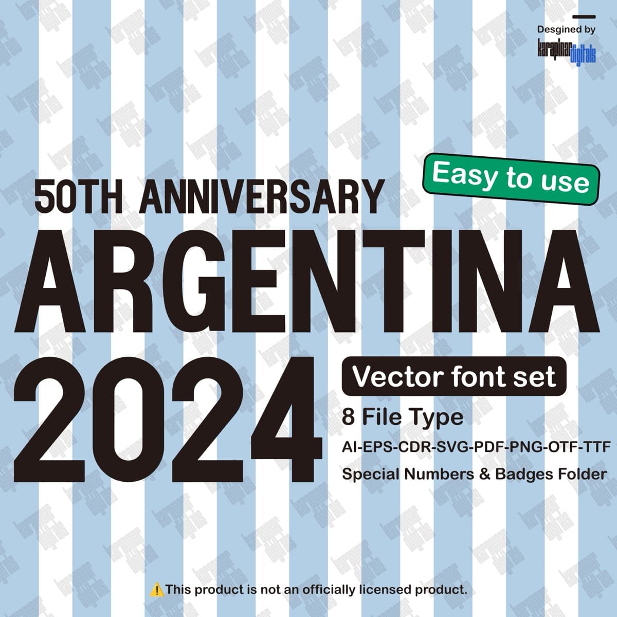 Argentina 50th Anniversary football jersey font for Argentina — 50th Anniversary — vector letters and numbers preview