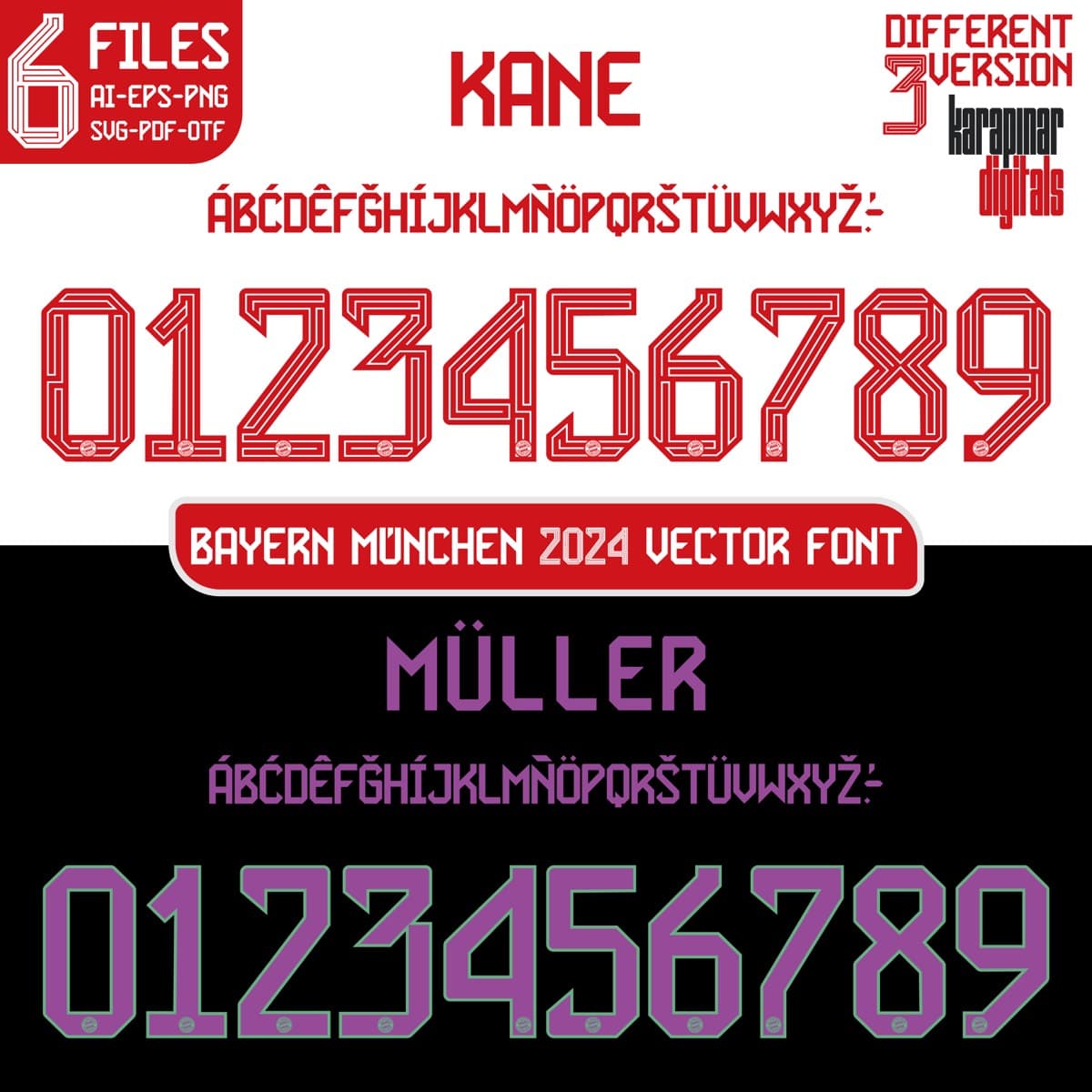 Bayern München 2024 football jersey font for Bayern Munich — vector letters and numbers preview
