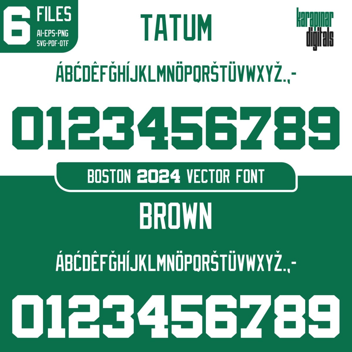 Boston Celtics 2024 basketball jersey font for Boston Celtics — vector letters and numbers preview