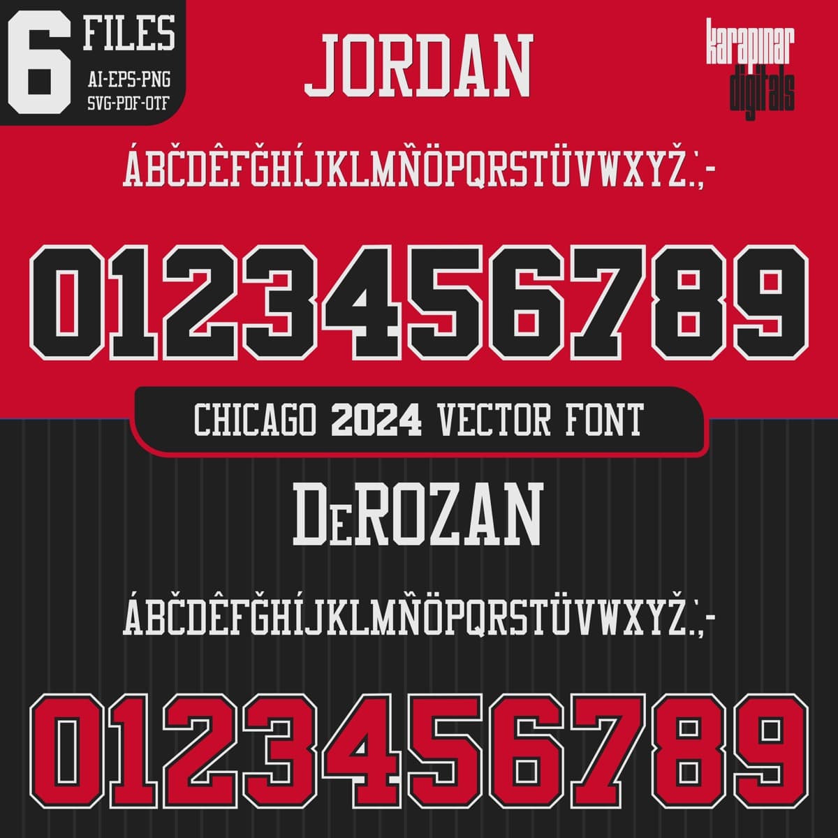 Chicago Bulls 2024 basketball jersey font for Chicago Bulls — vector letters and numbers preview