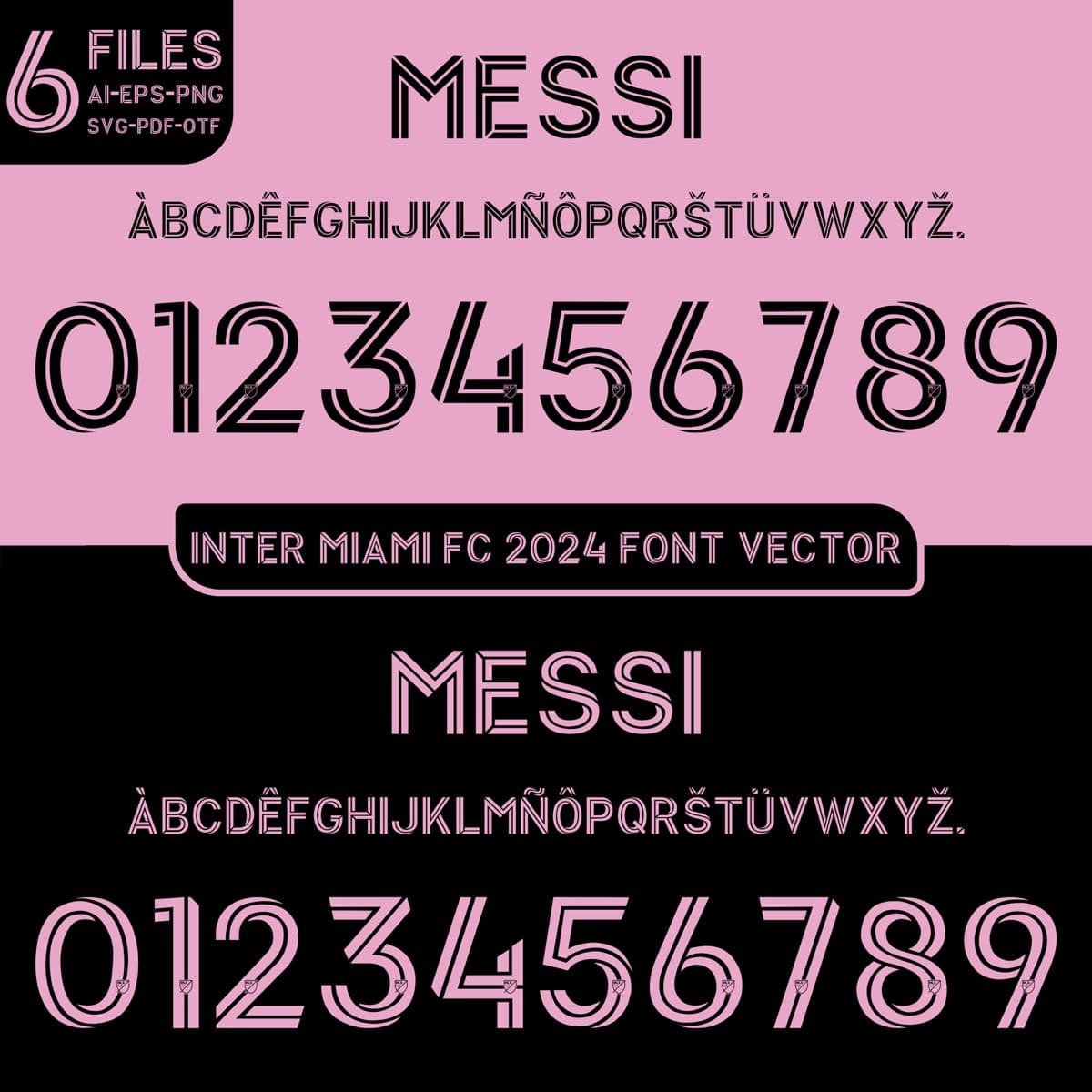 Inter Miami 2025 football jersey font for Inter Miami CF — vector letters and numbers preview