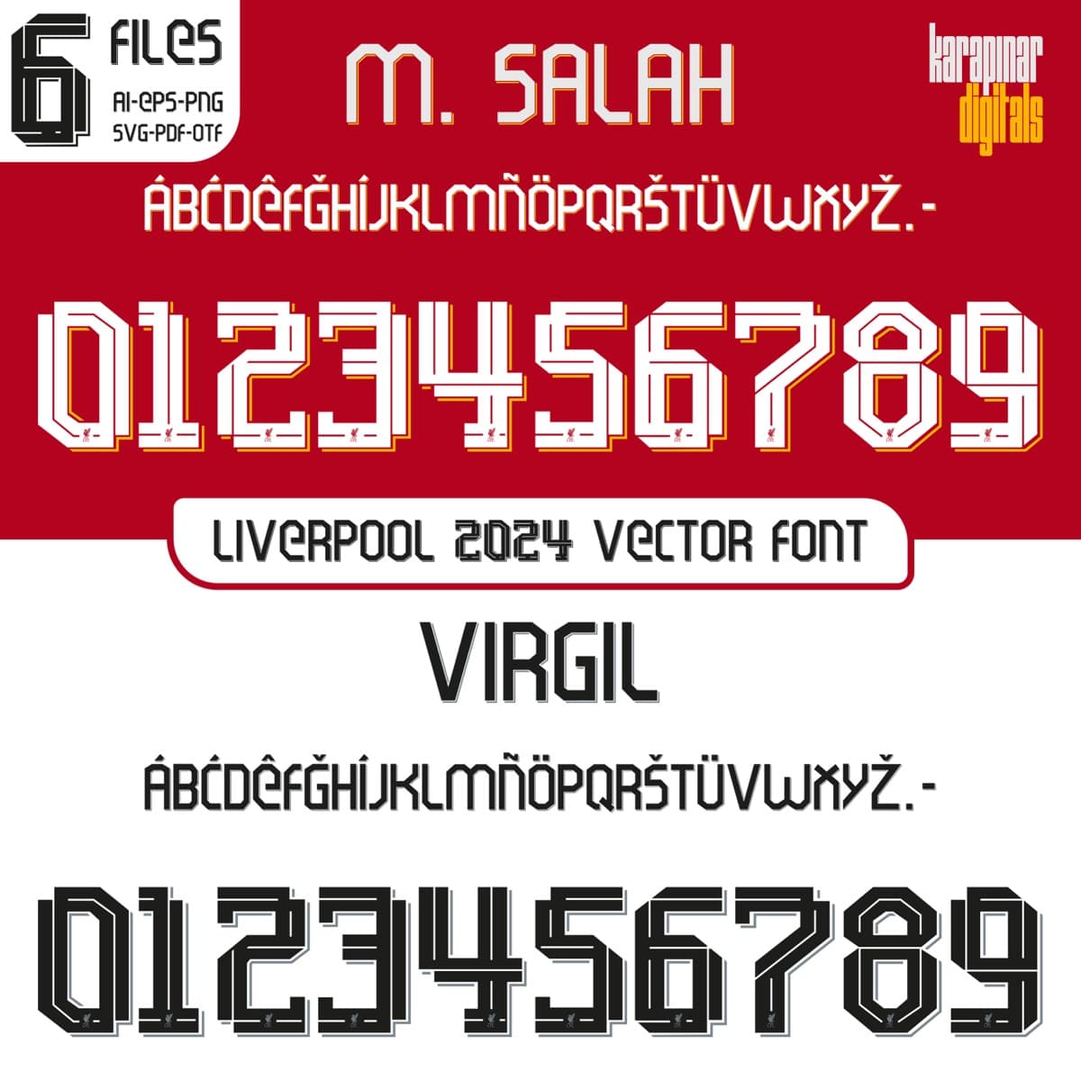 Liverpool UCL 2024 football jersey font for Liverpool — vector letters and numbers preview
