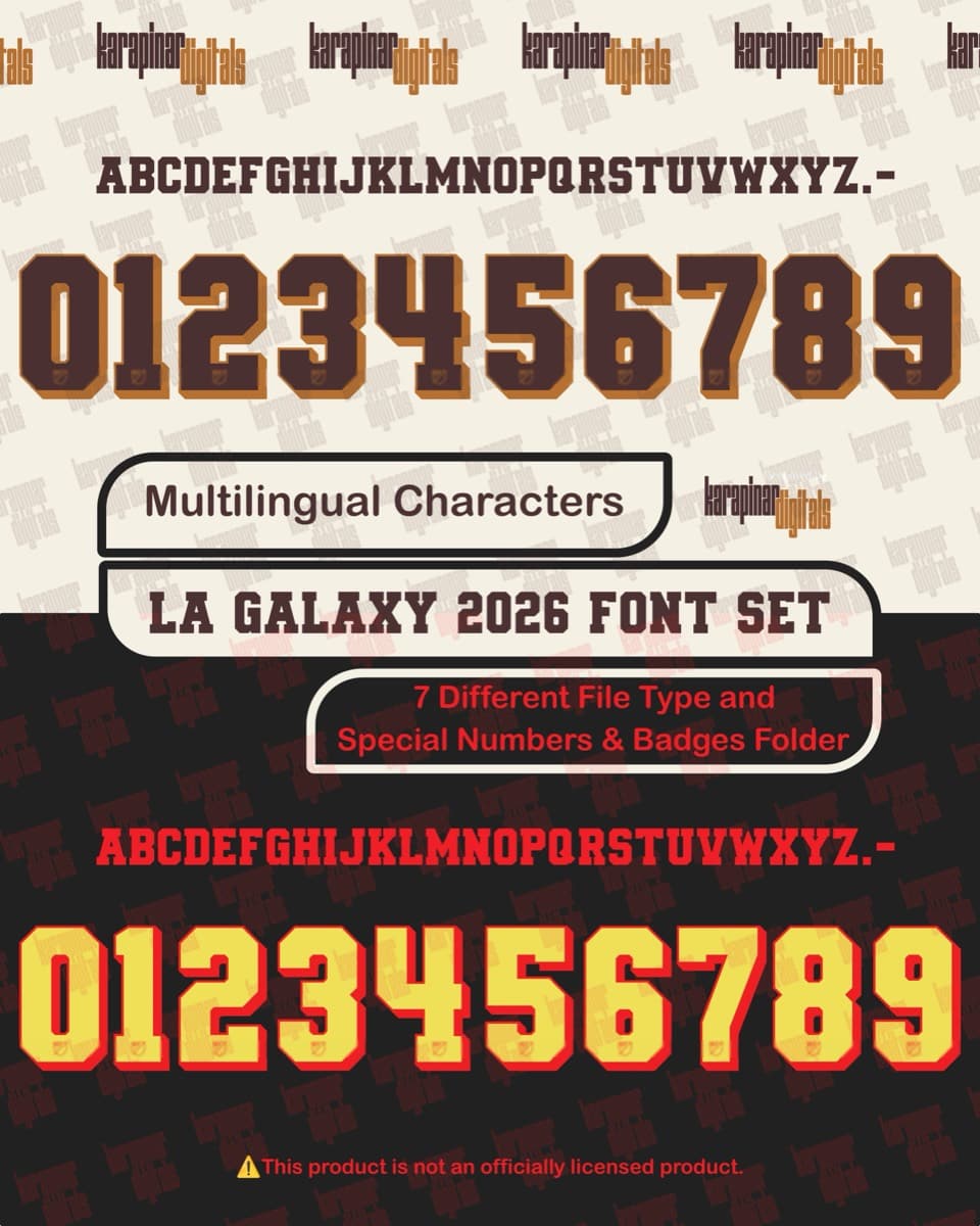 MLS 2026 football jersey font for MLS League Set — vector letters and numbers preview