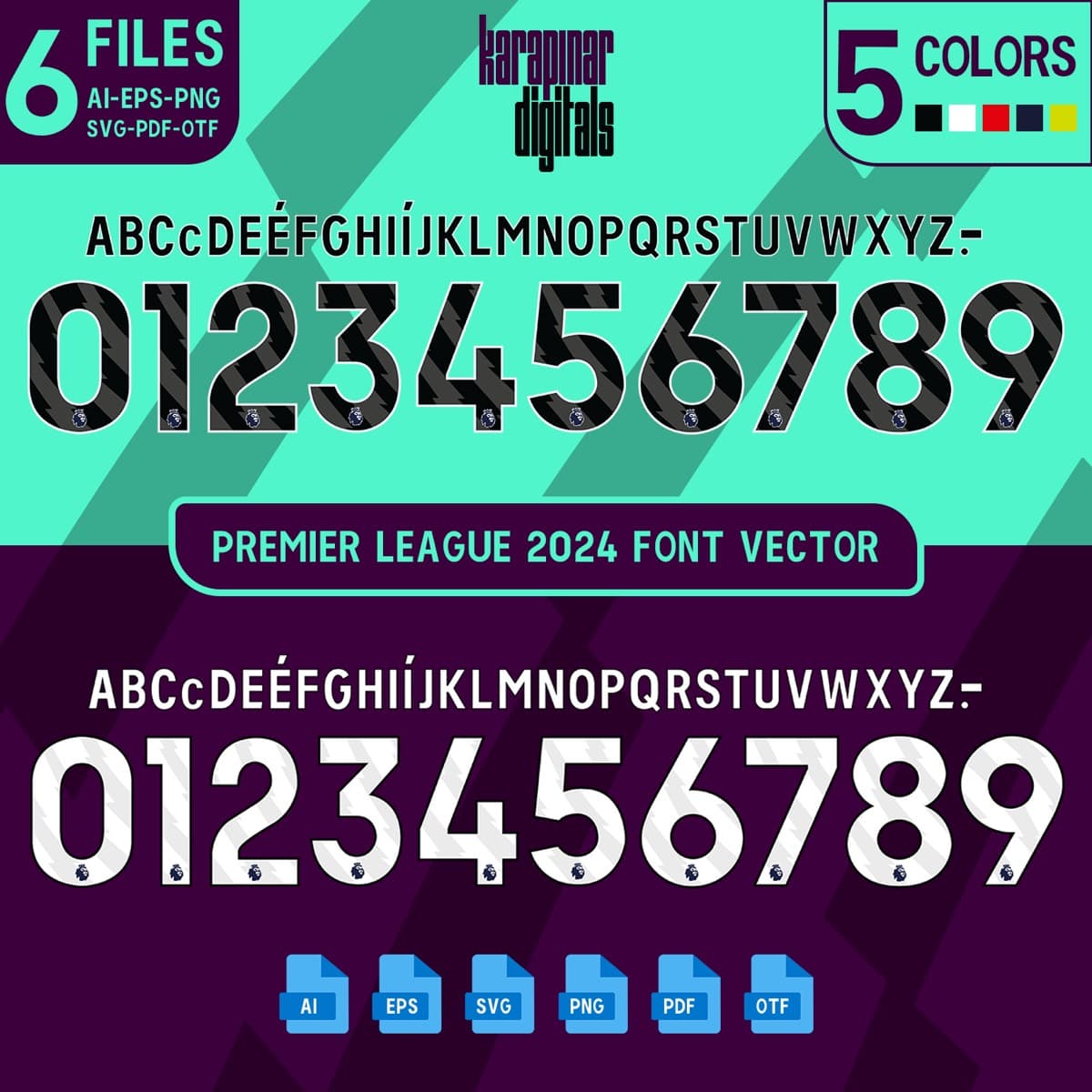 Premier League 2024 football jersey font for Premier League Set — vector letters and numbers preview