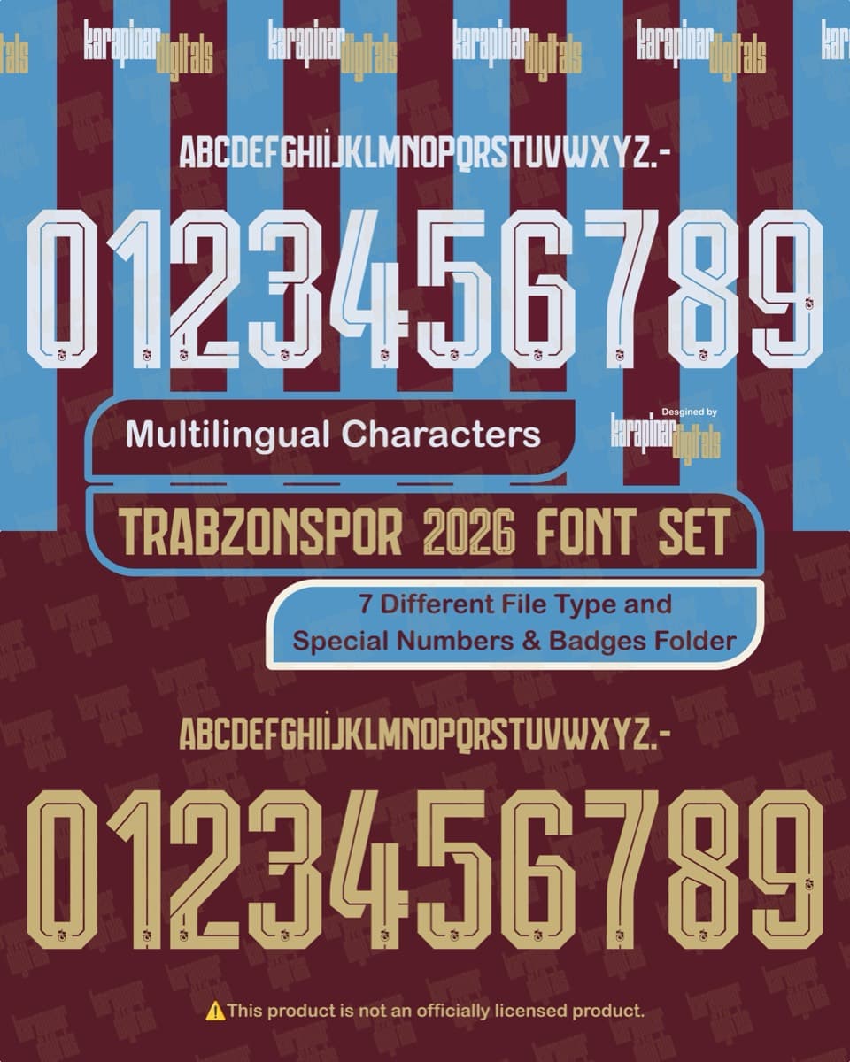 Trabzonspor 2026 football jersey font for Trabzonspor — vector letters and numbers preview